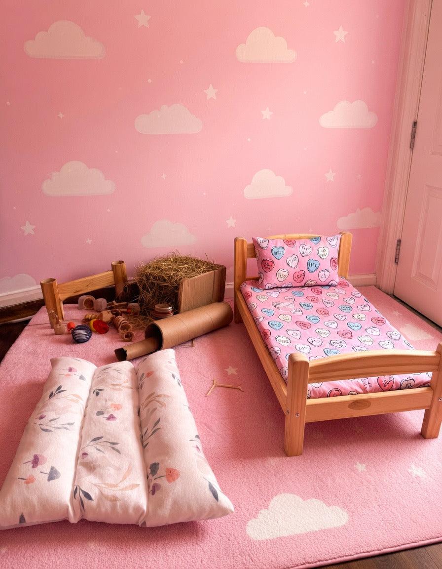 Handmade organic bunny bed bundle with matching bed pad in pink room - BunnyBeds.com best seller combo for rabbits
